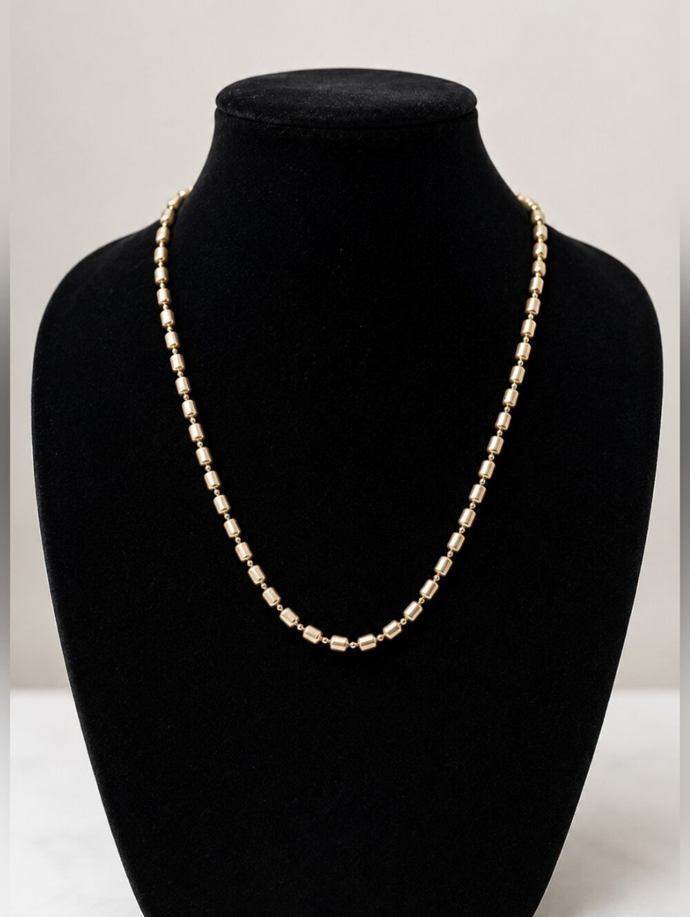 Gold Tone Barrel Bead Necklace Vintage Simple Elegant Chain Necklace Statement